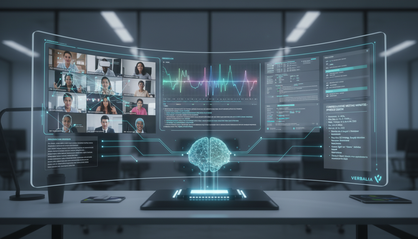 멀티모달 AI가 화상 회의의 영상, 음성, 텍스트를 종합 분석하는 모습