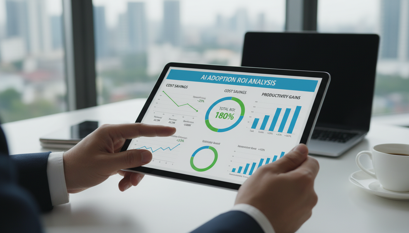 AI 도입의 비용 대비 효과를 분석하는 비즈니스 리포트 이미지
