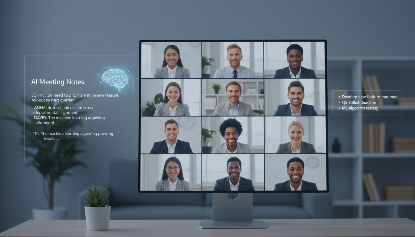 AI가 실시간으로 회의록을 생성하는 화상 회의 장면